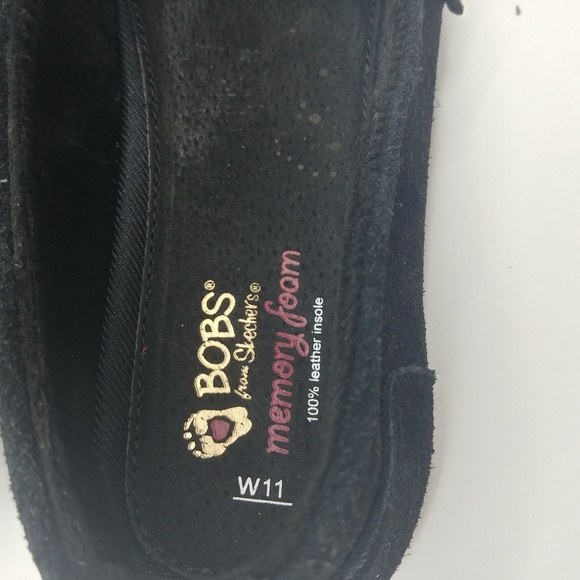 NEW BOBS Skechers | black leather suede shoes slip on rhinestone shoes black 11 - Picture 5 of 14